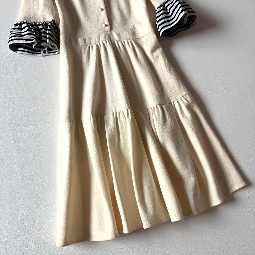 ボーダーズアットバルコニー　ティアードドレス　ワンピース　ウール　フリル袖　36