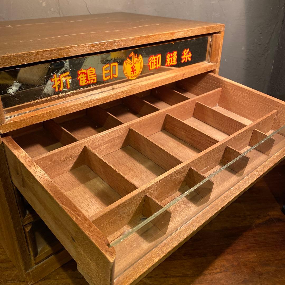 昭和レトロ 折鶴印卸縫糸 陳列棚 店舗什器 ショーケース 稀少 古道具