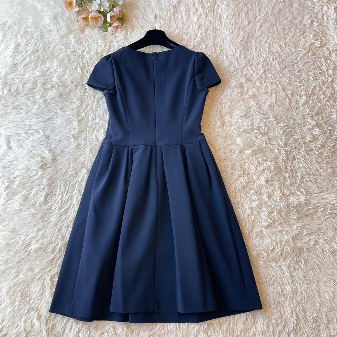 美品 M'S GRACY バックジップ タック ワンピース ネイビー 38