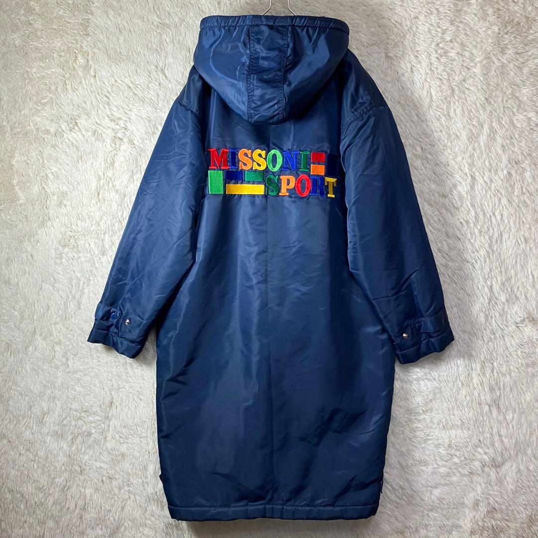 美品 ミッソーニスポーツ ベンチコート ロゴ刺繍 ボア裏地 ネイビー 紺 M