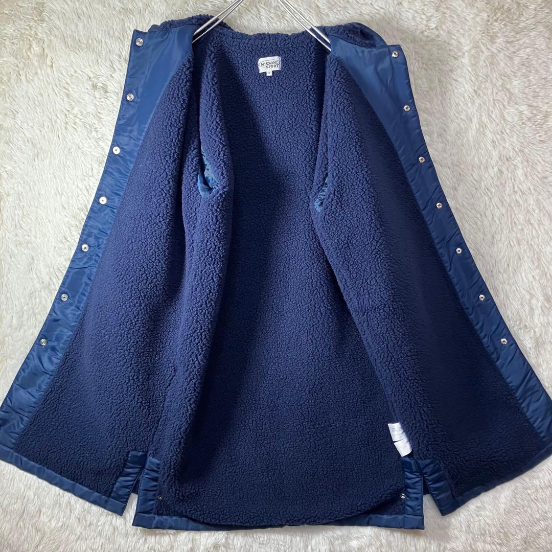 美品 ミッソーニスポーツ ベンチコート ロゴ刺繍 ボア裏地 ネイビー 紺 M