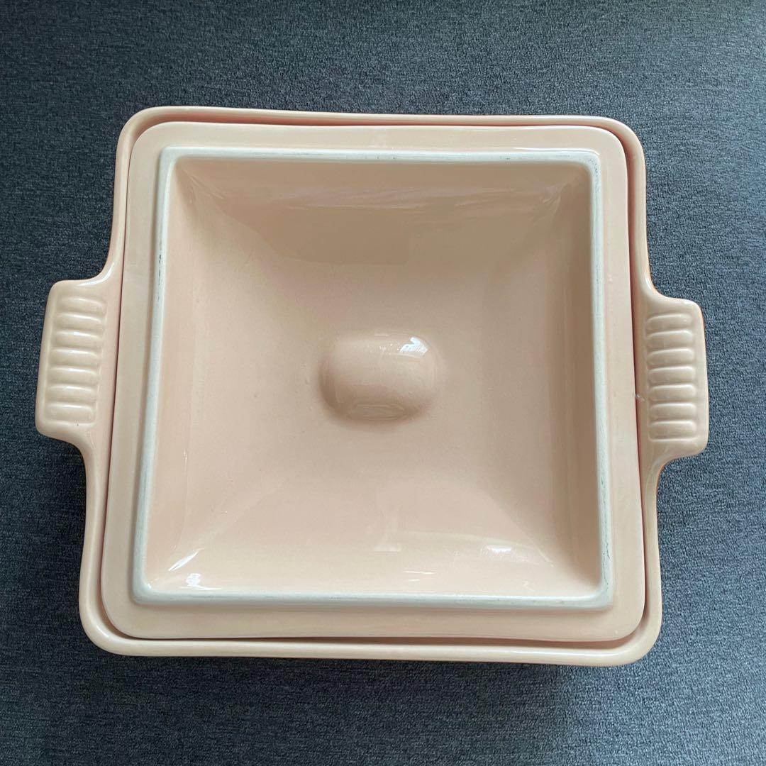 ル・クルーゼ　ヘリテージ 蓋付 スクエア キャセロール オレンジ