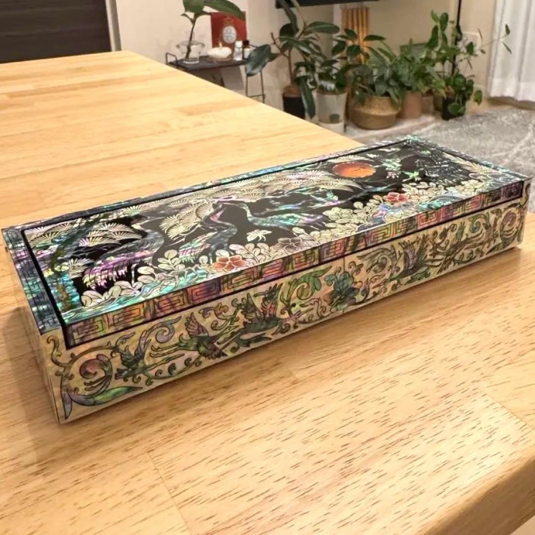 【一点限り★新品未使用】螺鈿 韓国螺鈿 長箱 アクセサリーケース 小物入れ