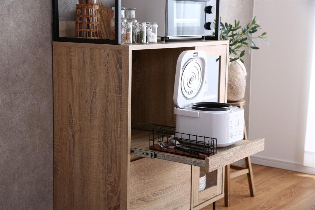 【送料無料】【幅80cm】オープン棚 キッチン収納 ガラス扉 レンジ