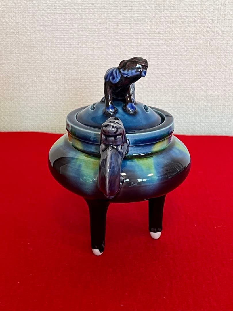 人間国宝 柳雨軒 三代 徳田八十吉(正彦銘)  碧明釉 香炉 管理T145