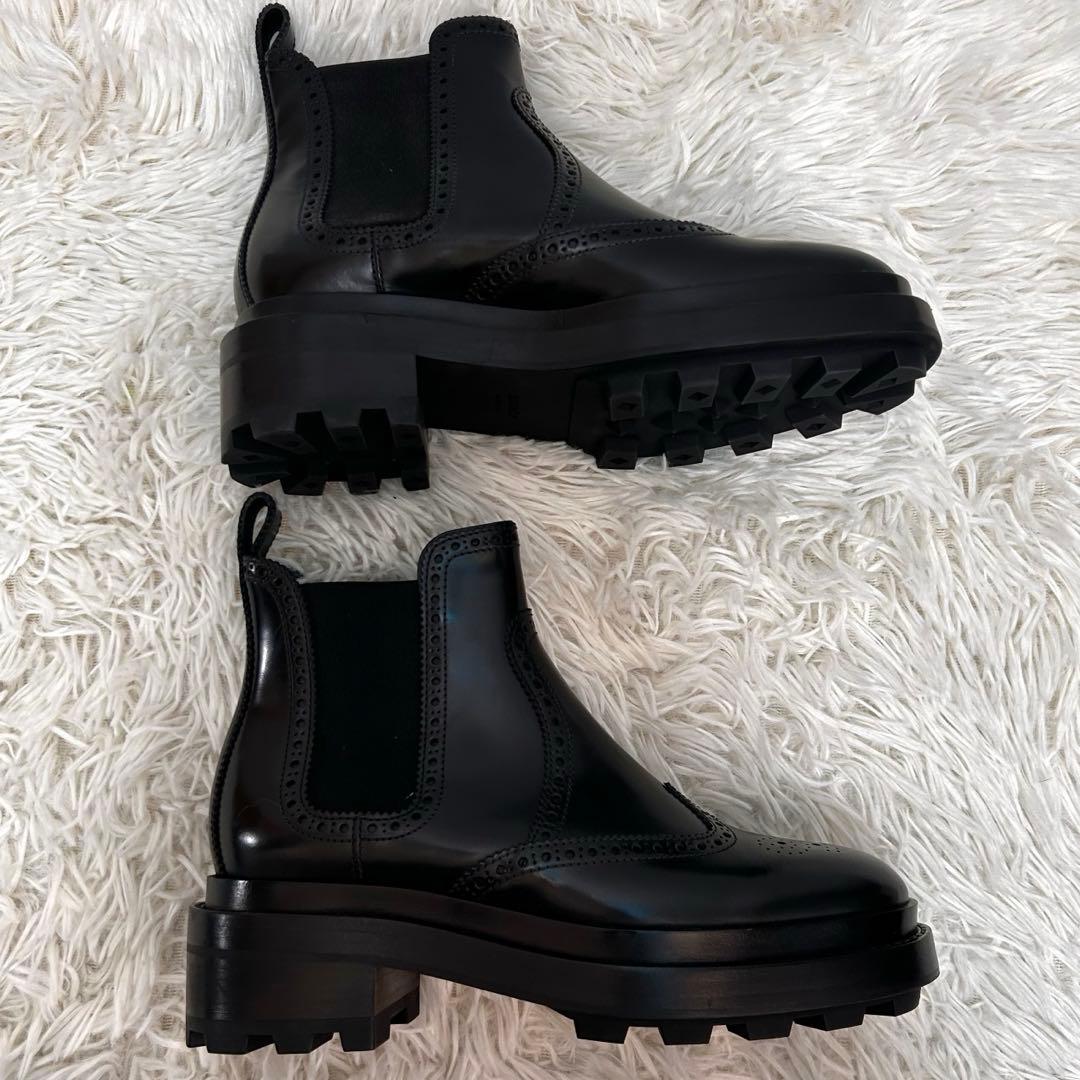 美品　HERMES サイドゴアブーツ　ブラック　ウィングチップ　レザー　保存袋