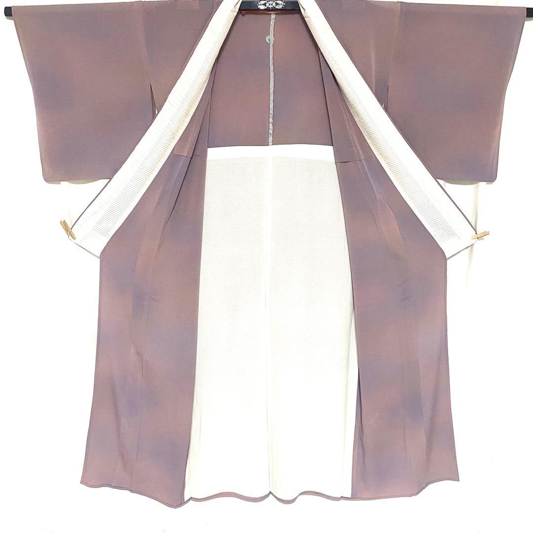 5k881 着物　正絹　夏物　薄物　絽　小紋　一つ紋　家紋　ぼかし　紫　無地