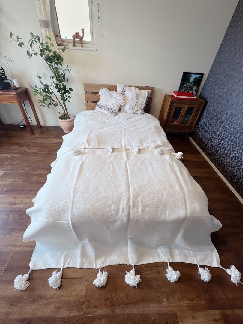 ポンポンブランケットB 約250×150cm 白