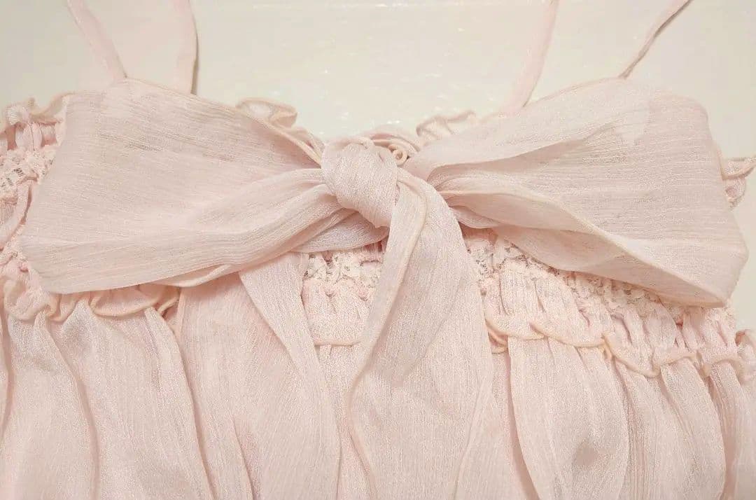 リボン付きキャミソール ホルターネック ピンク シフォン