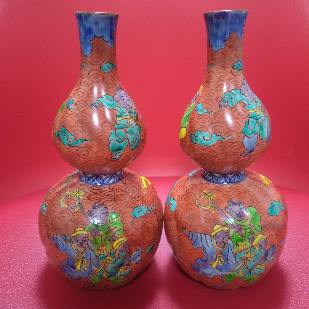 超希少！レア！　アンティーク　清水焼　赤地唐子　酒器揃　平安　正峰造