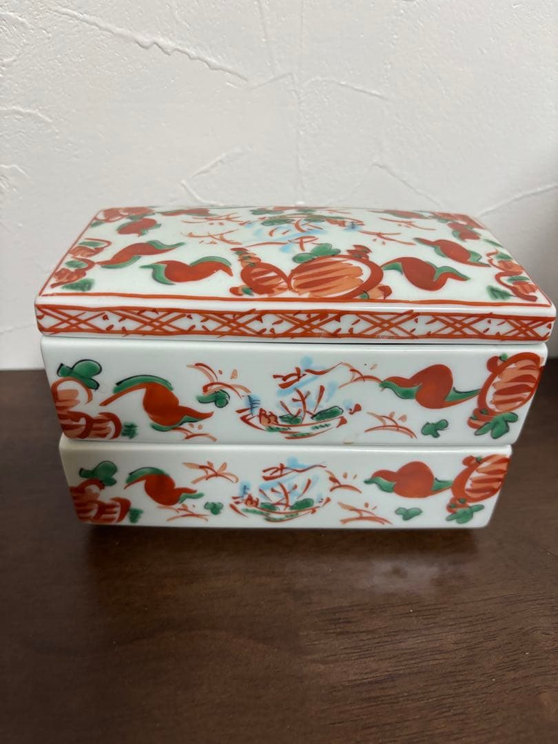 有田焼　限定生産 赤絵万暦二段陶箱　重箱　新年　はれのひ