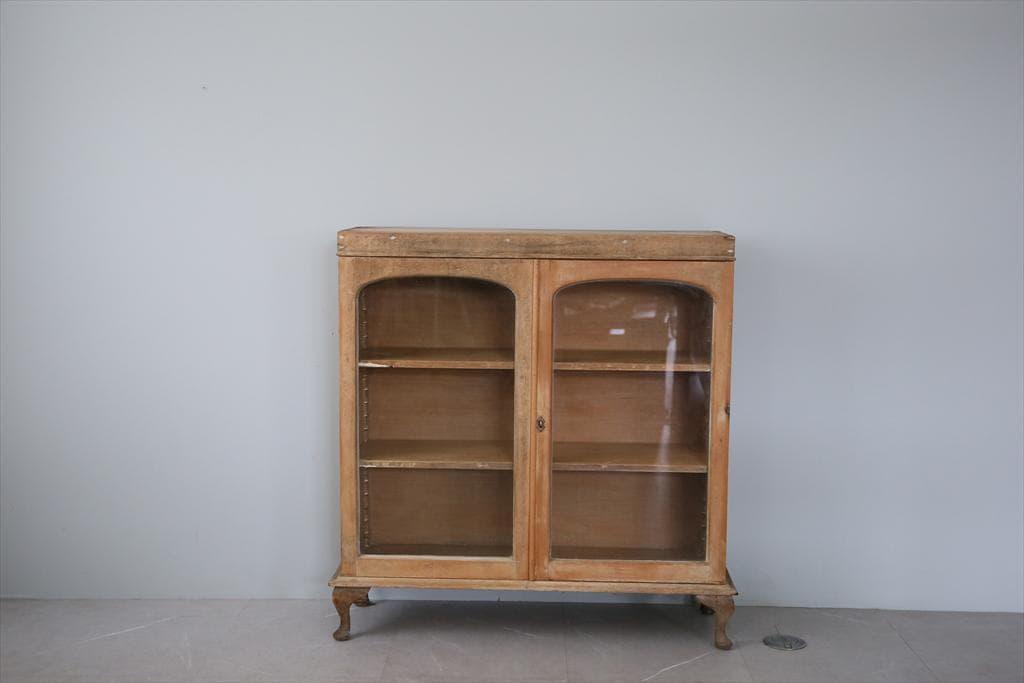 英国アンティーク木製ブックケースキャビネット/本棚/食器棚/飾り棚(92-244