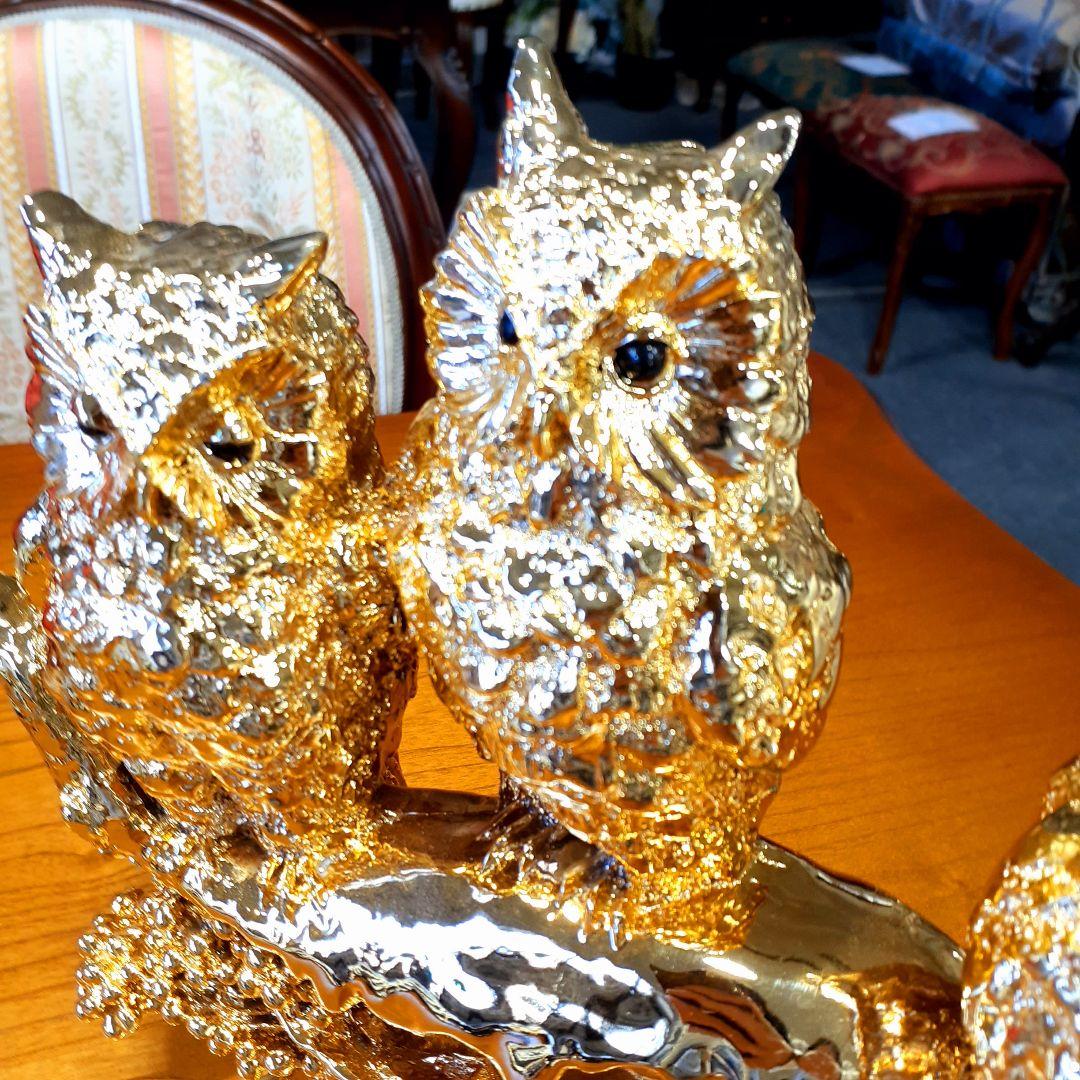 輸入雑貨　開運　金運　『ふくろうの不苦労な三姉妹』　金色　ゴールドコーティング