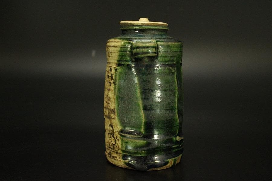 古美術 茶道具 青織部 時代 茶入(A776)