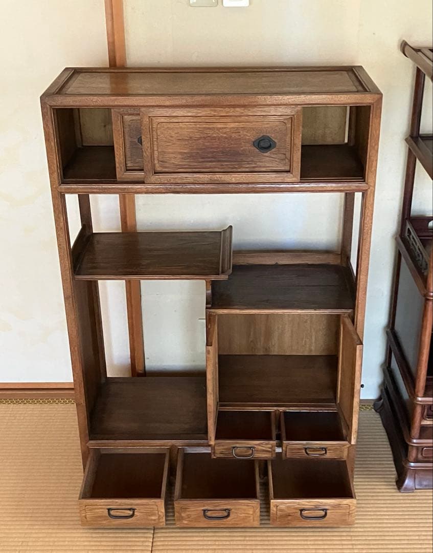 茶箪笥 化粧棚 昭和レトロ 違い棚 小ぶり 古家具 時代家具 アンティーク家具