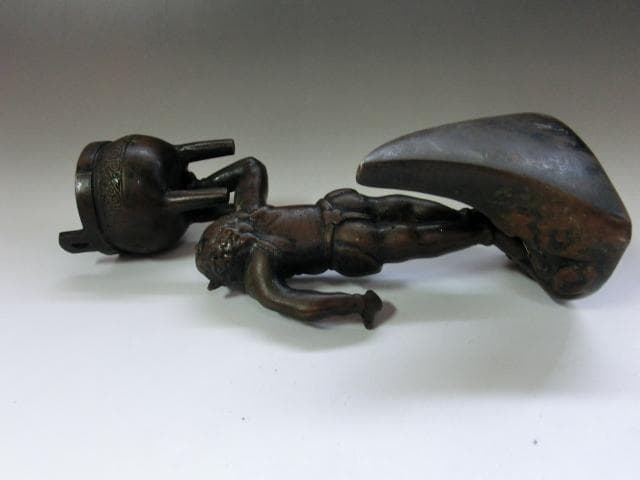 置物■古銅器 香炉 鬼立像 トロール 銅製 時代物 骨董品 オブジェ 古美術■