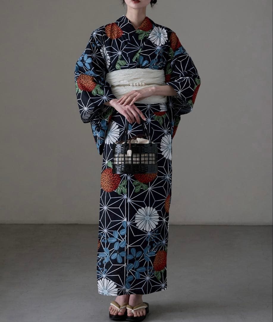 asaka着付けのいらない簡単セパレート綿浴衣＋しわ兵児帯 2点セット