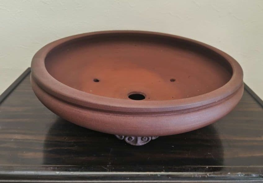 陶器製 赤褐色 大型盆栽鉢　排水穴付き　落款　陶陽　松本武
