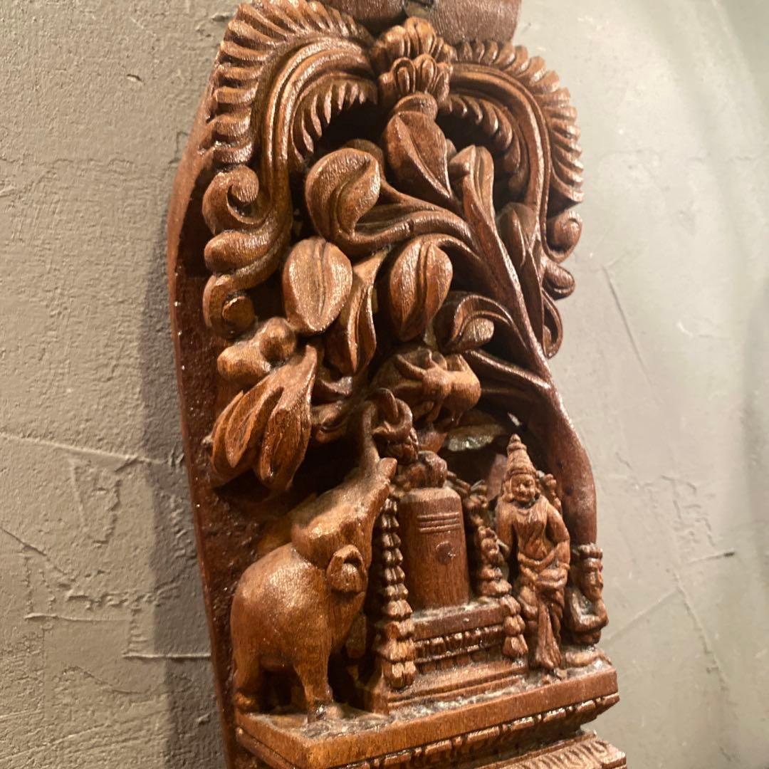 木彫壁掛けプラーク ヒンドゥー教 シヴァ神 置物 寺院 柱 レリーフ