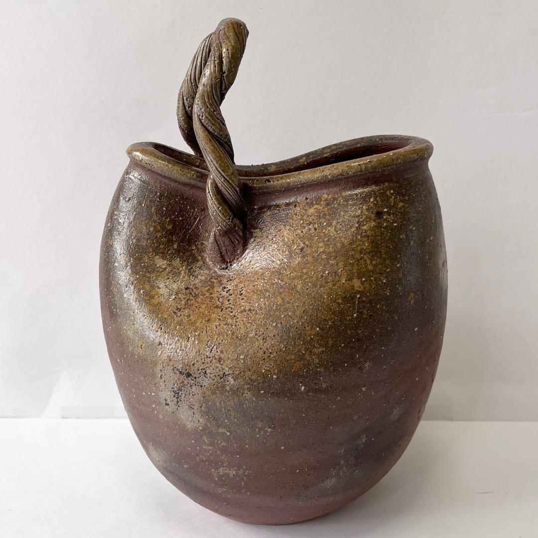 【森泰司 備前 手付花入】共箱 共布 栞 備前焼 花器 花瓶