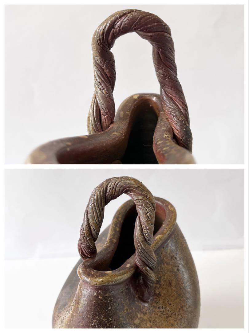 【森泰司 備前 手付花入】共箱 共布 栞 備前焼 花器 花瓶