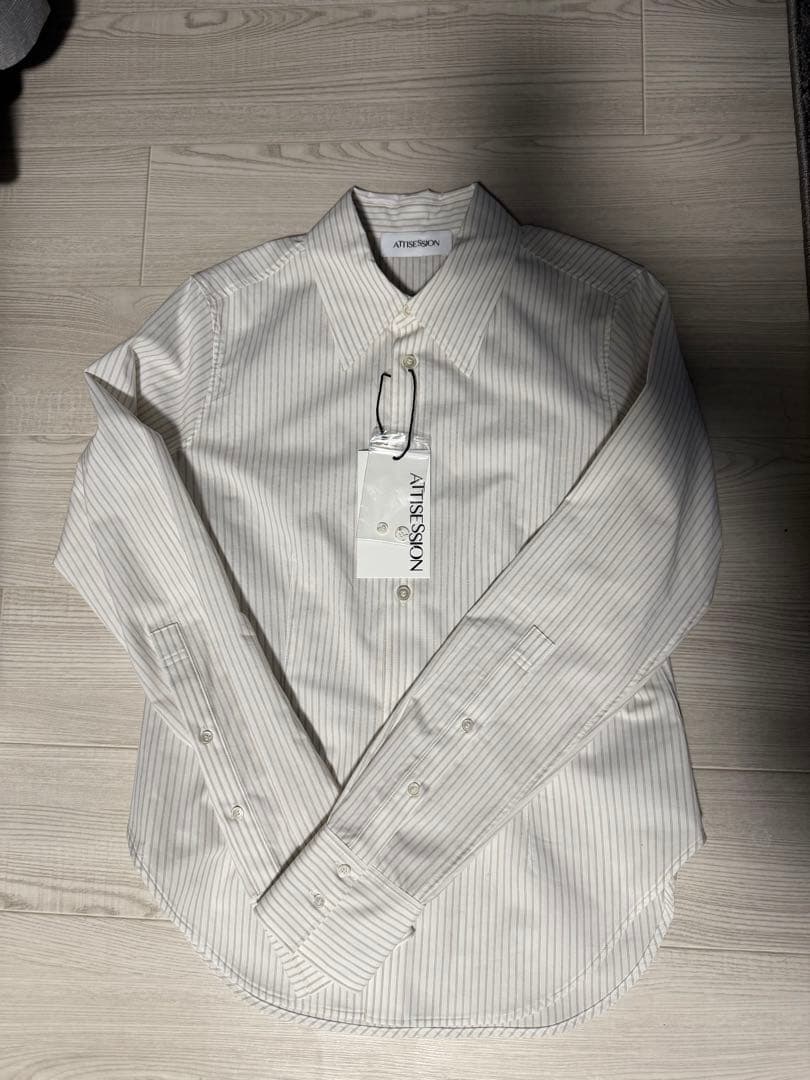 即日発送可＜ATTISESSION＞コットン ストライプ スリム シャツ