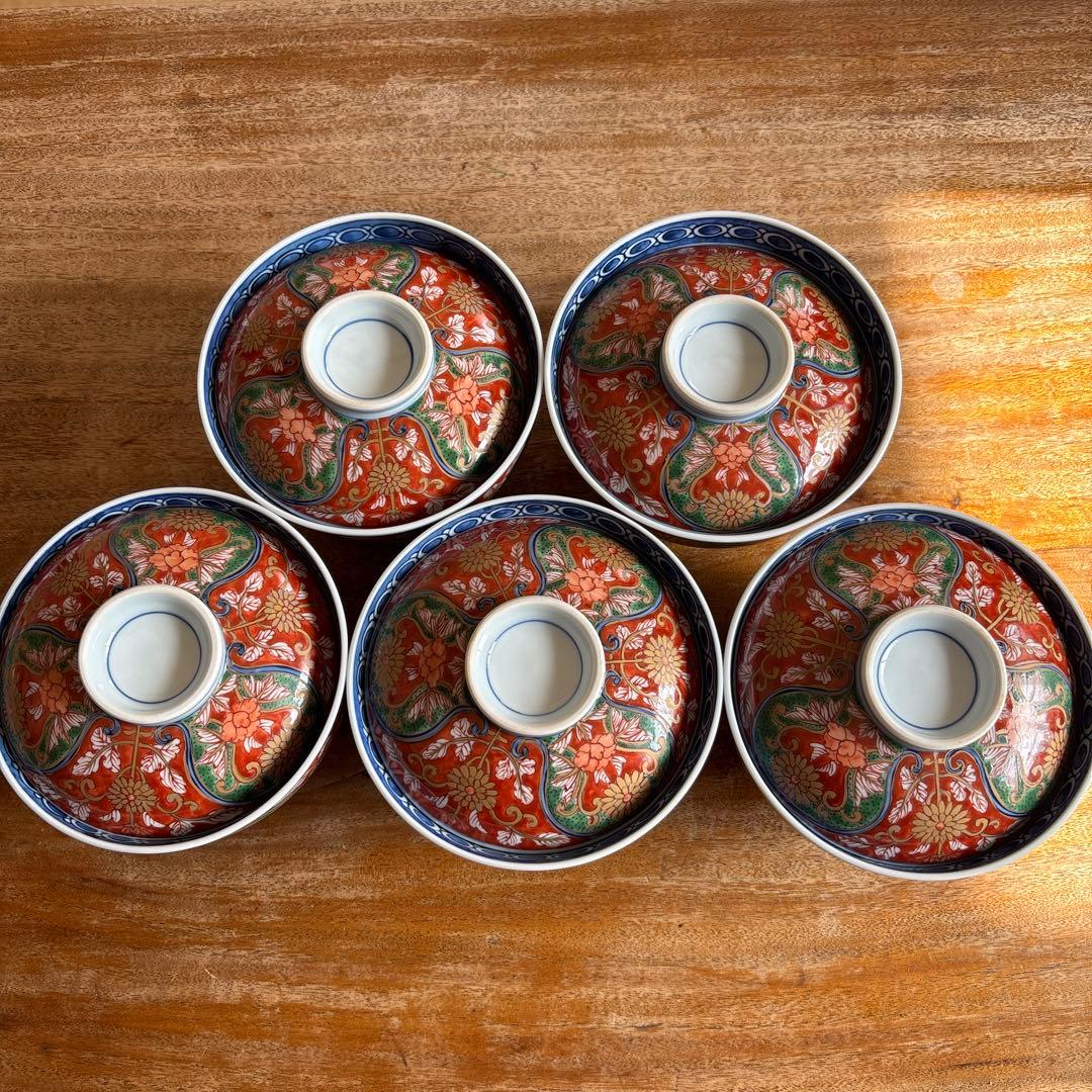 源右衛門　有田焼　蓋つき煮物椀 5個セット 花柄