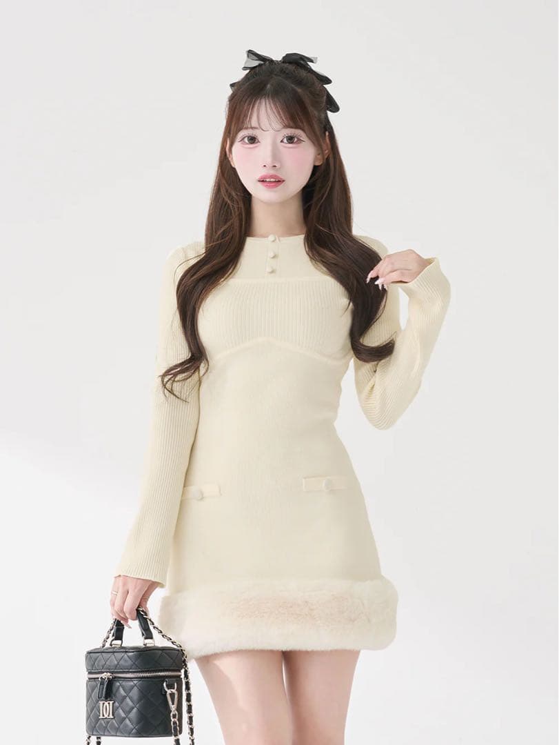 ダーリッチ Darich ビジューケープニットミニワンピース ホワイト FL