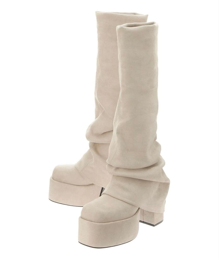 EMODA ルーズフレアカバーフィットブーツ ホワイト アイボリー