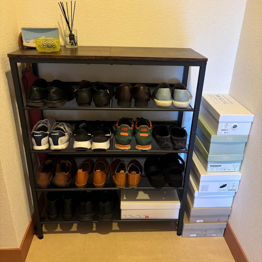 VASAGLE シューズラック 靴棚 4段オープンラック 玄関靴収納 メッシュp