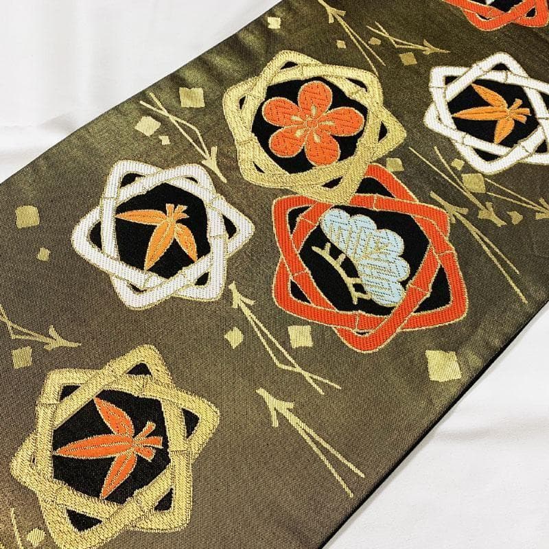 0ag51◆川島織物 祝帯 13参り ハーフ成人式 七五三七歳 全通袋帯 松竹梅