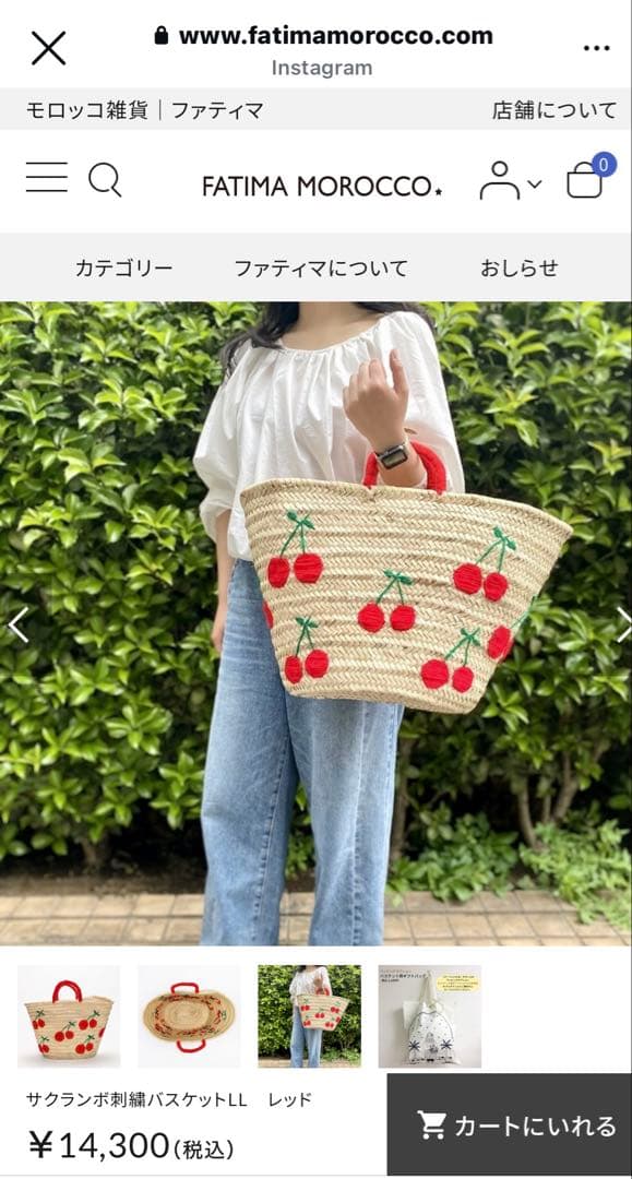 最終お値下げ！ファティマモロッコ　チェリーかごバッグ