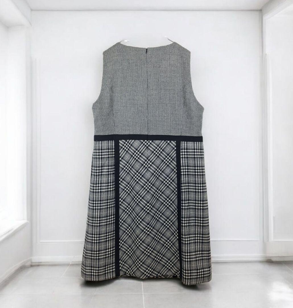 美品(13+) Leilian モノトーンチェックジャンパースカートワンピース