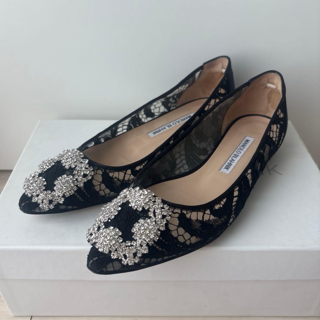 マノロブラニク ハンギシ フラットシューズ レース ブラック 36