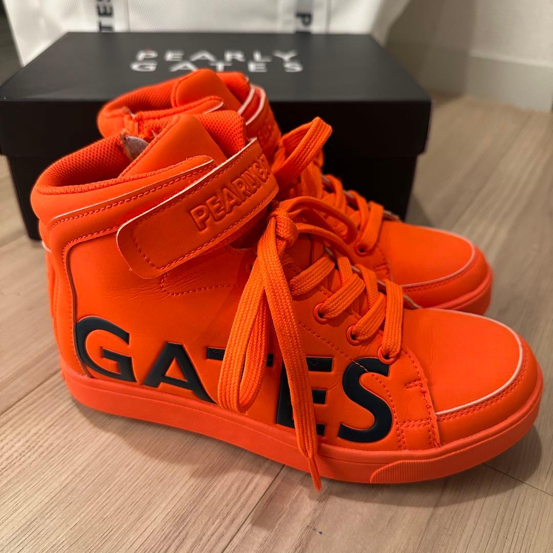 【超美品】パーリーゲイツ ゴルフシューズ ハイカット オレンジ 22.5cm