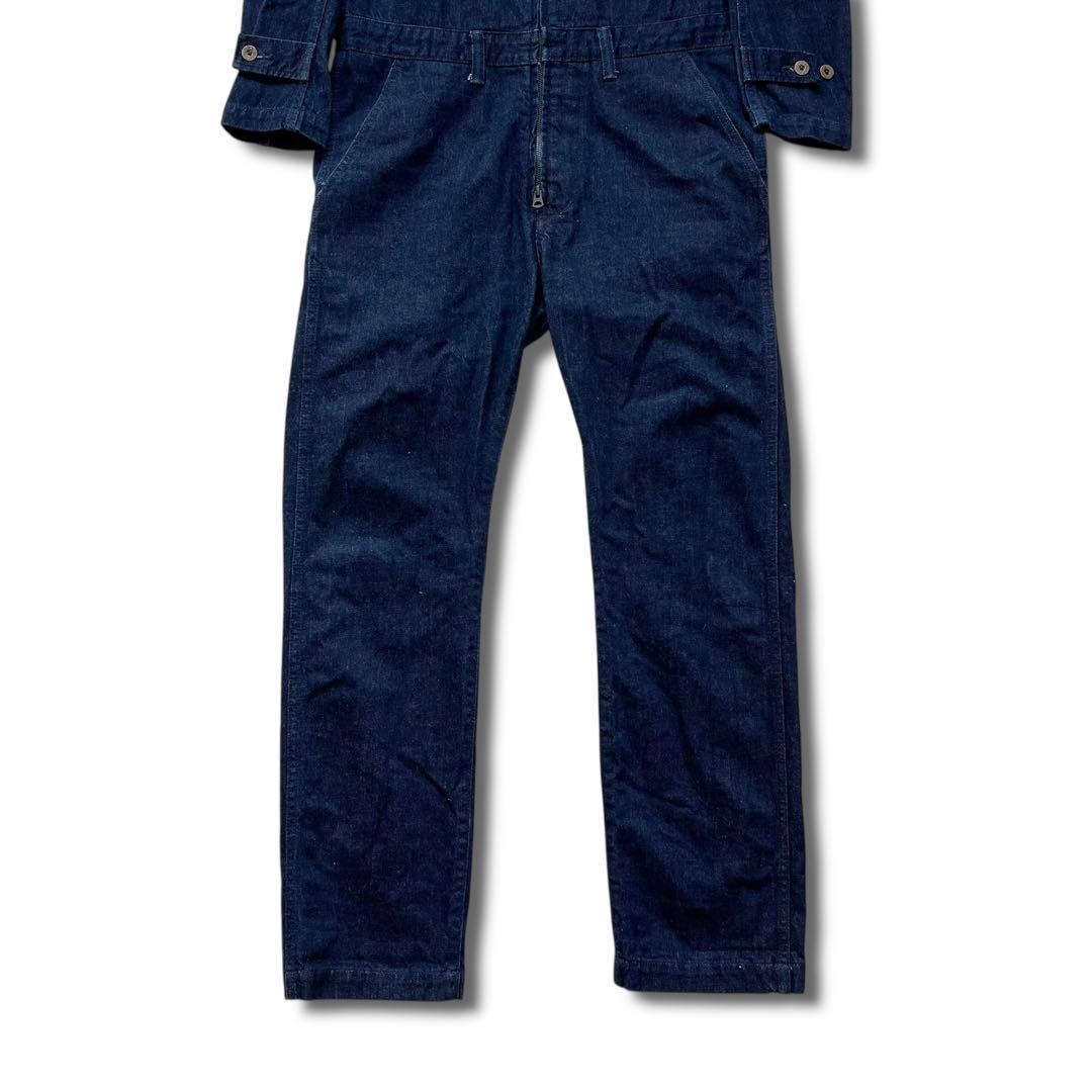 極美品 濃紺 桃太郎ジーンズ デニム ジャンプスーツ つなぎ 出陣 36