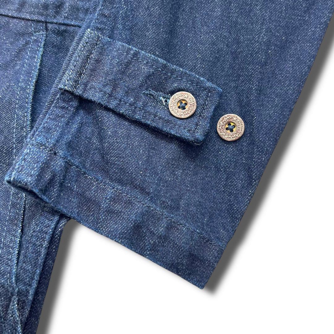 極美品 濃紺 桃太郎ジーンズ デニム ジャンプスーツ つなぎ 出陣 36