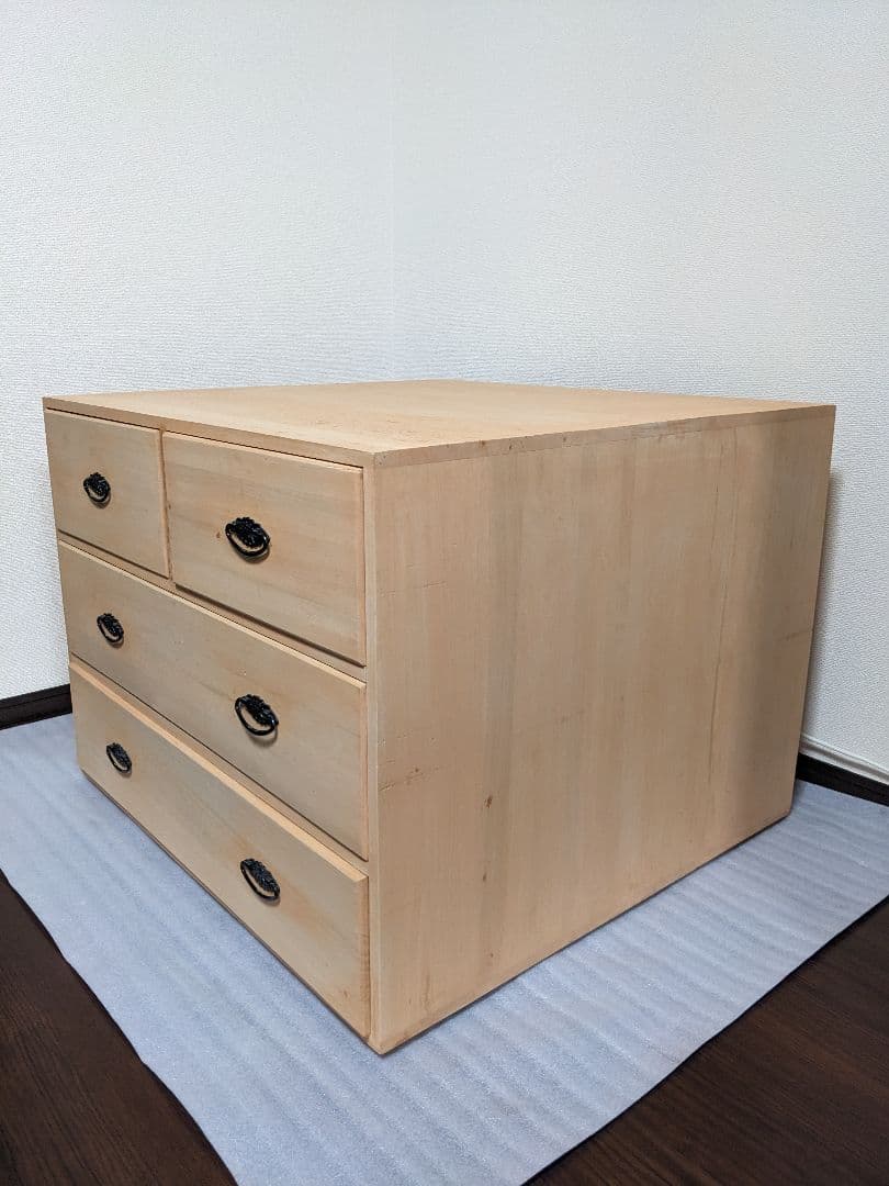 押入れ収納 総桐タンス　引出し3段4個 天然木(桐無垢材）キャスター付き