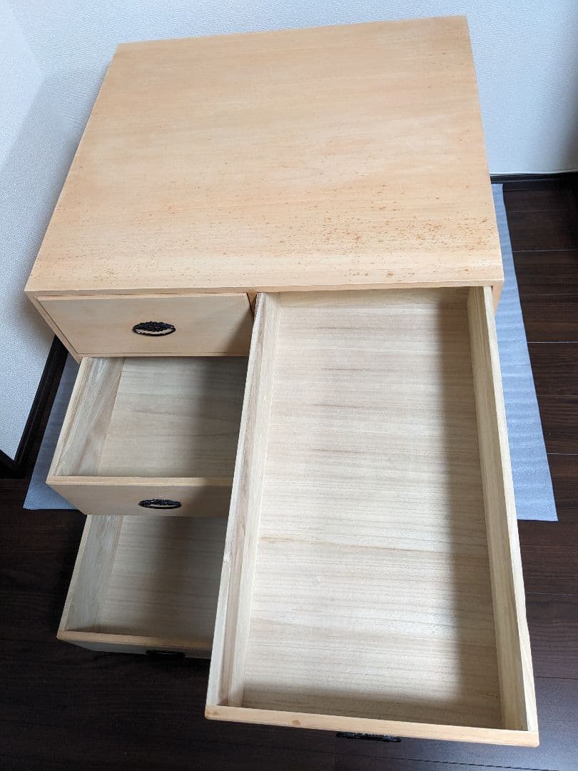 押入れ収納 総桐タンス　引出し3段4個 天然木(桐無垢材）キャスター付き