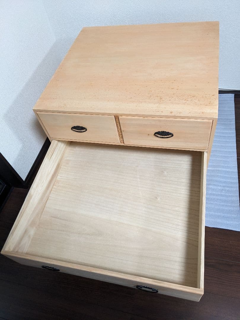 押入れ収納 総桐タンス　引出し3段4個 天然木(桐無垢材）キャスター付き