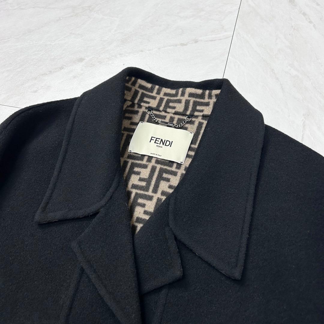 極美品 フェンディ ダブルフェイス ショートコート ウール ズッカ 黒 40