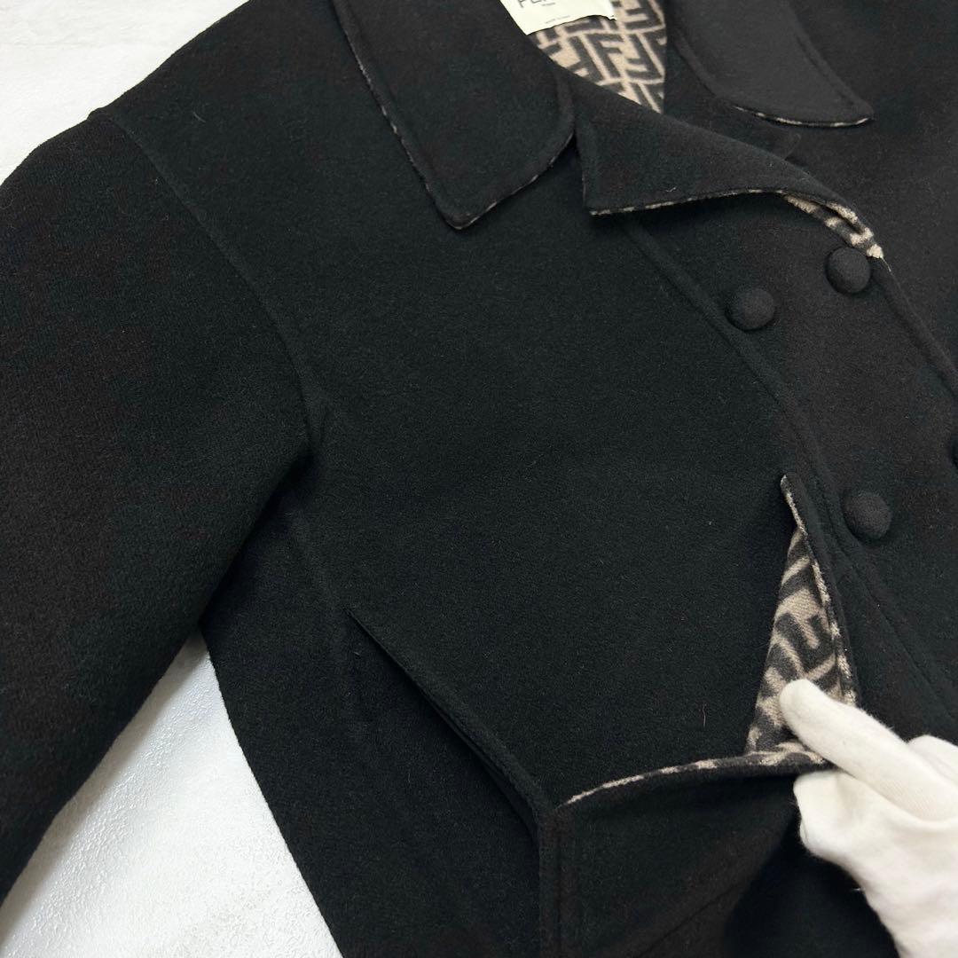 極美品 フェンディ ダブルフェイス ショートコート ウール ズッカ 黒 40