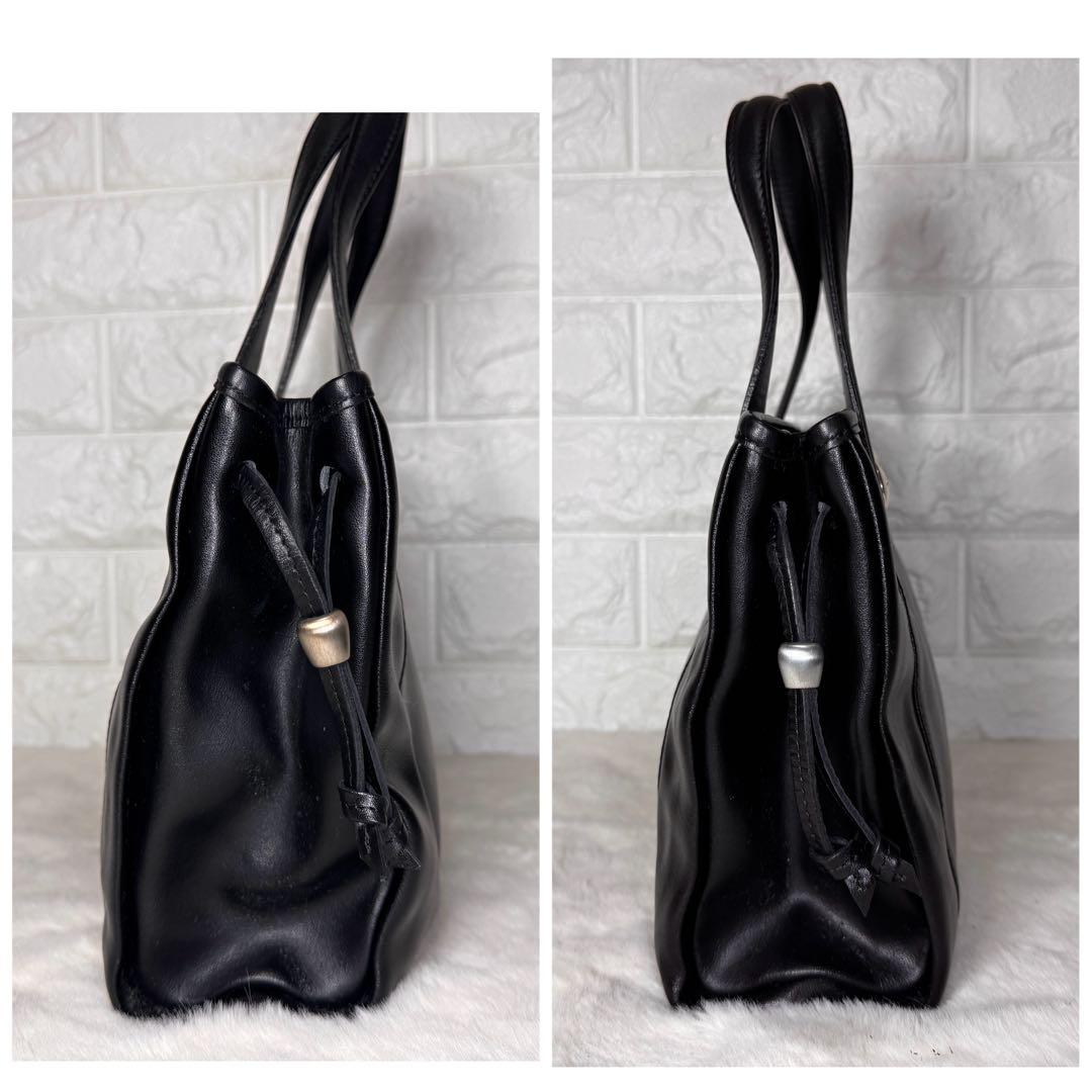 美品 LONGCHAMP 黒 レザーハンドバッグ シルバーボタン