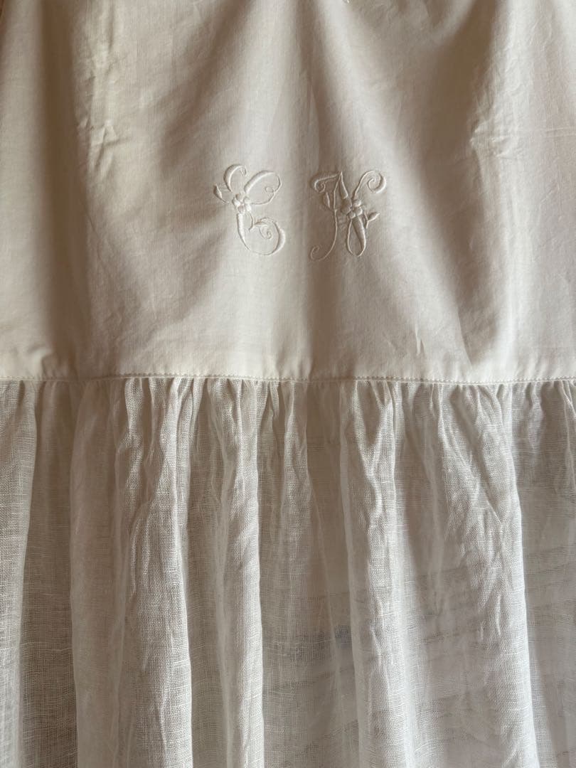 ご相談中ஐ⋆*フランスアンティークモノグラム入り・ナチュラルリネンカーテン