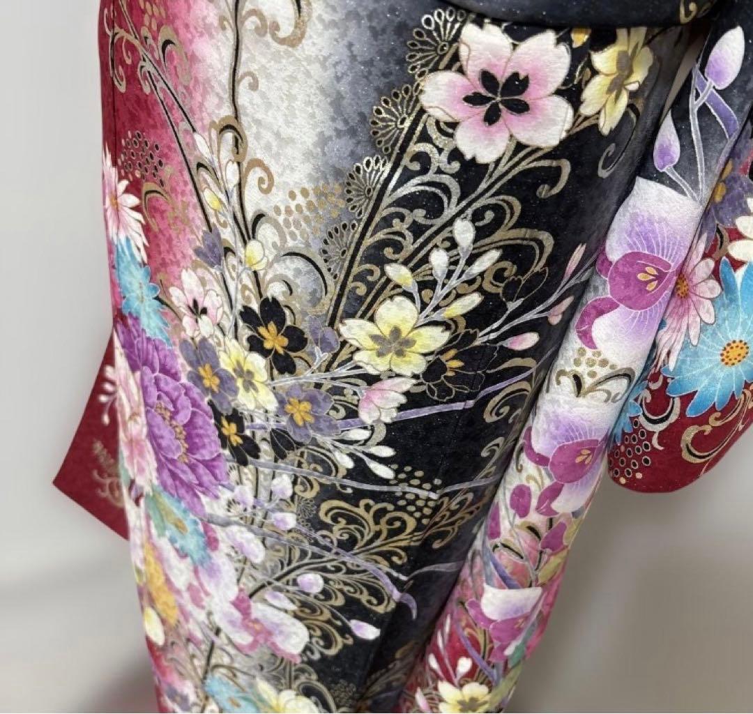 豪華振袖フルセット　赤と黒 花柄　牡丹　成人式に