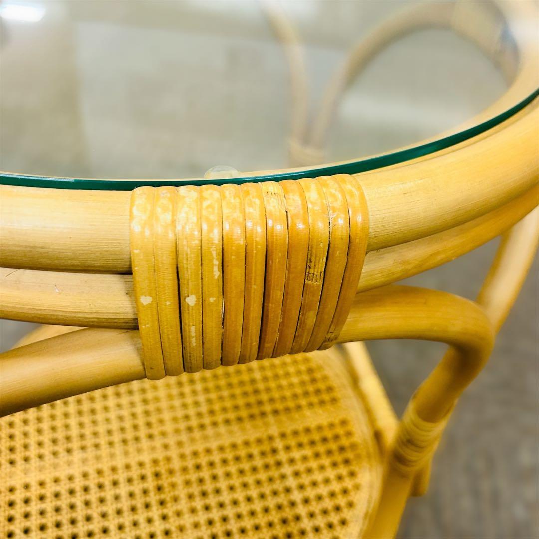 【状態良好】unico WEAVA ウィーバ サイドテーブル ラタン ガラス天板