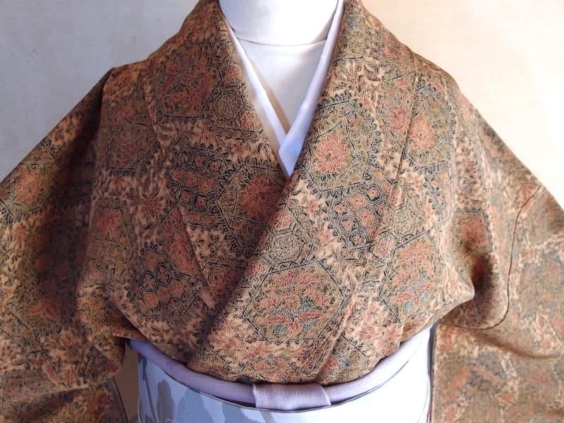 未使用　染め小紋（更紗文）裄65 正絹美品