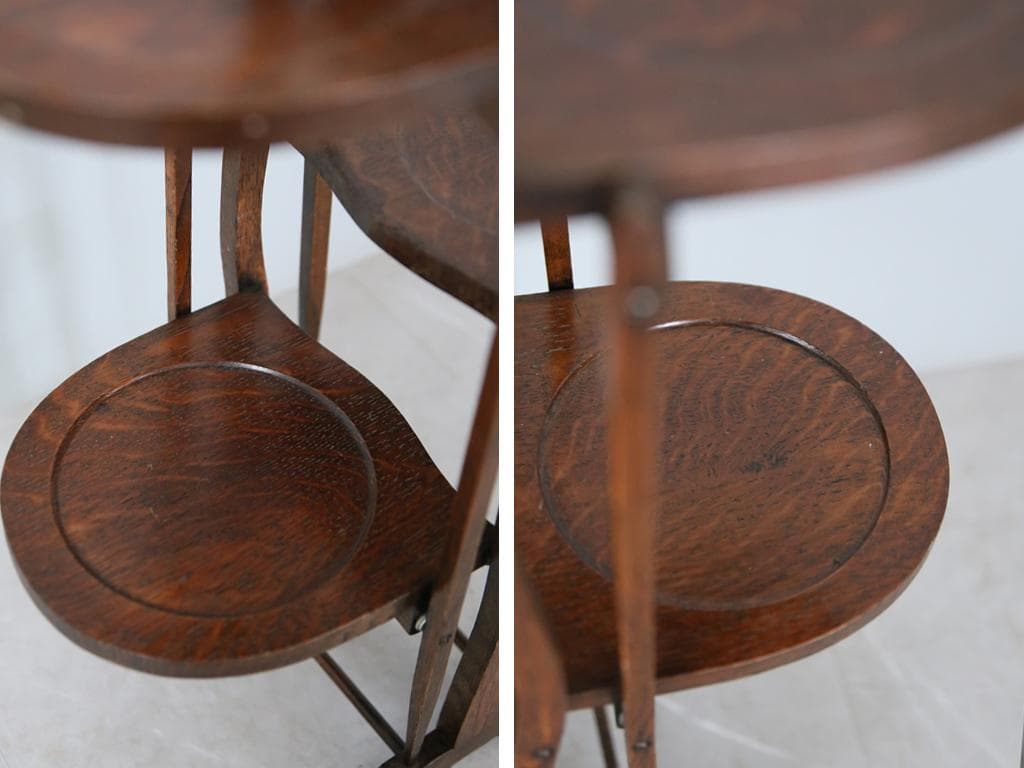 英国アンティーク3連ケーキスタンド/飾り棚/木製テーブル皿/花台(88-118)