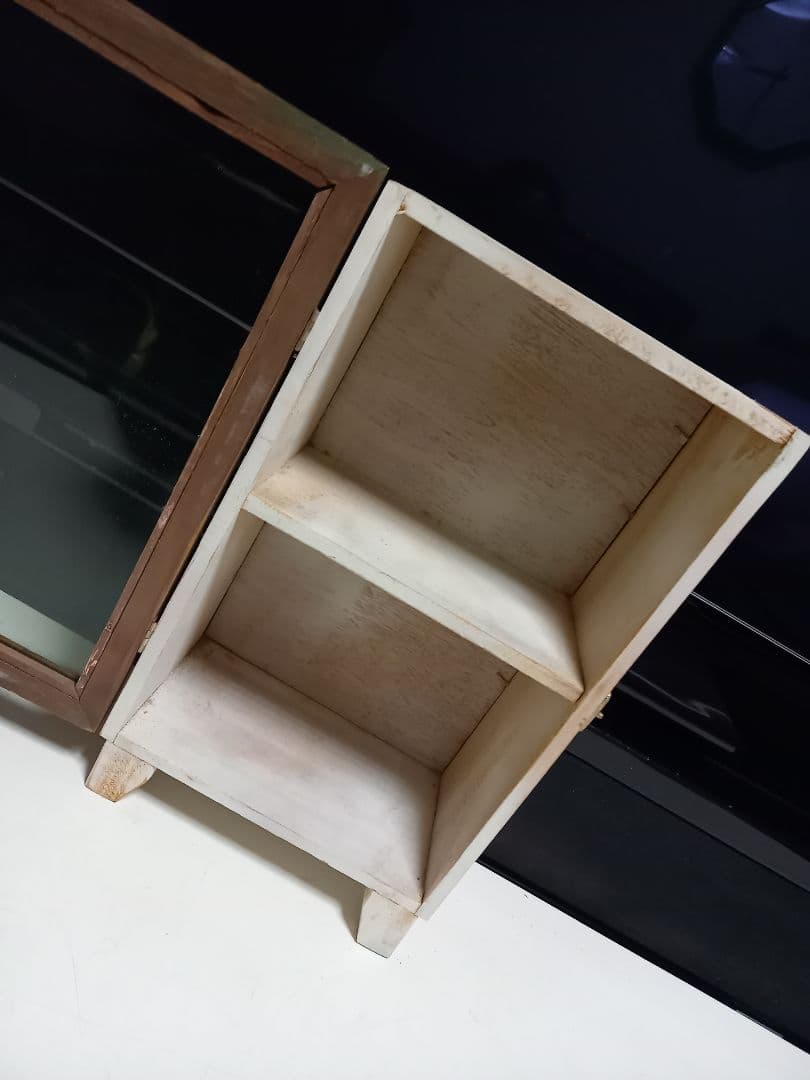 フレンチ　シャビー　ウッド　ディスプレイ　卓上　ソーダガラス　ショーケース