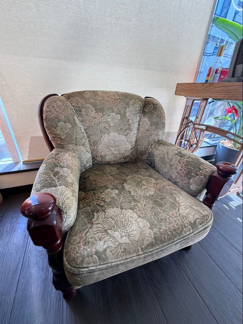 希少　オールド カリモク 金華山 1人掛けソファー 花柄 ベロア　コロニアル